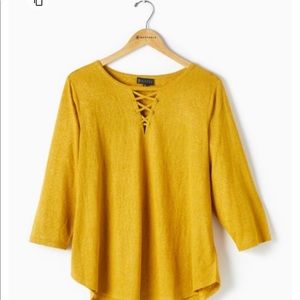 Bobeau Lace Up V-neck Top